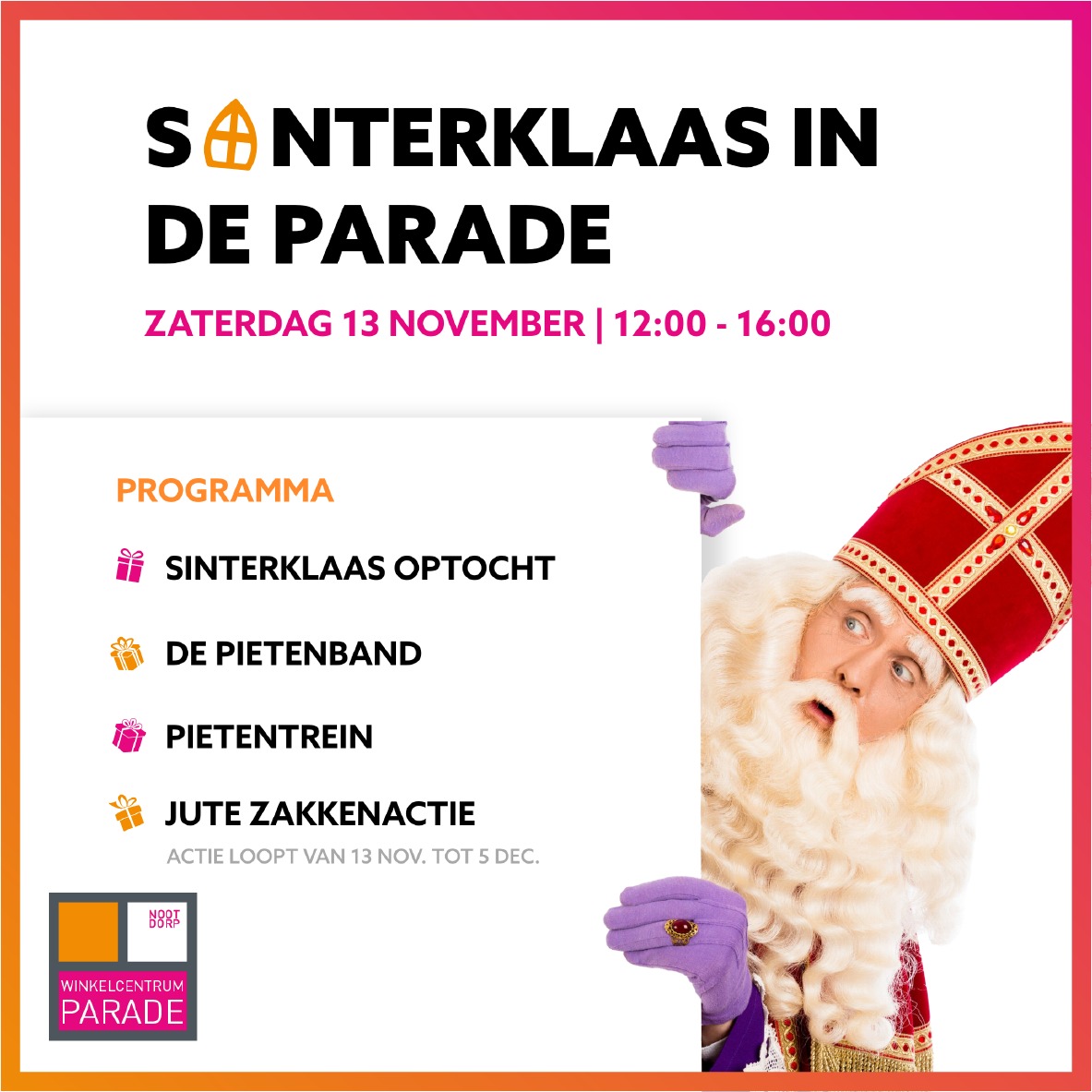 Jute Zak van Sinterklaas winkelcentrum parade nootdorp